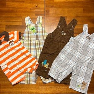 3-6M Bundle of 4. Overalls (3), one piece (1)